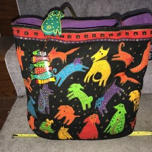 Colorful Laurel Burch Dogs tote